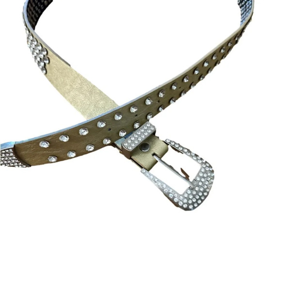 MMS Signature Accessories - MMS Design Studio Tan Leather Rhinestone Belt Size Large
